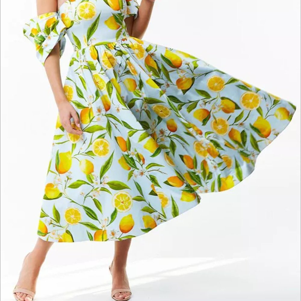 Mestiza New York Odette Lemon Print Midi Dress Sz 4